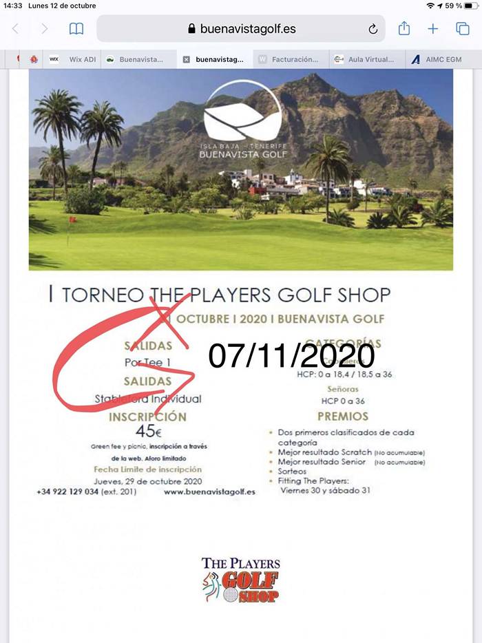 Cambio de fecha para el I Torneo The Players Golf Shop en Buenavista Golf.