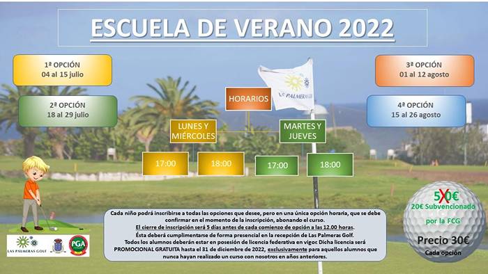 La Escuela de Verano en Las Palmeras Golf comenzará el próximo mes de julio.